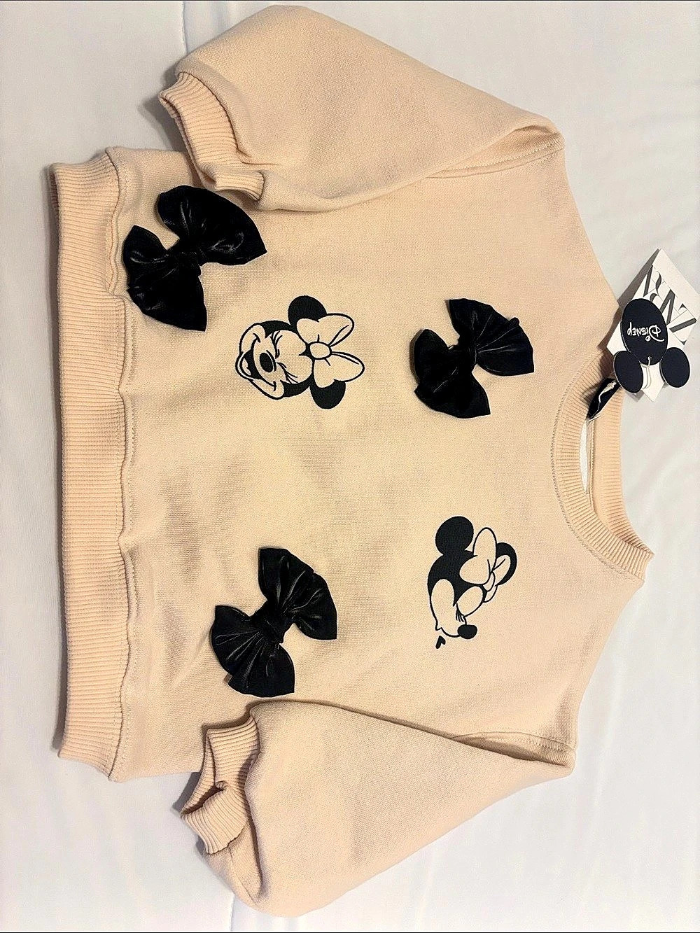 Zara Minnie Mouse Sweatshirt Beige & Black Girls 3 Years